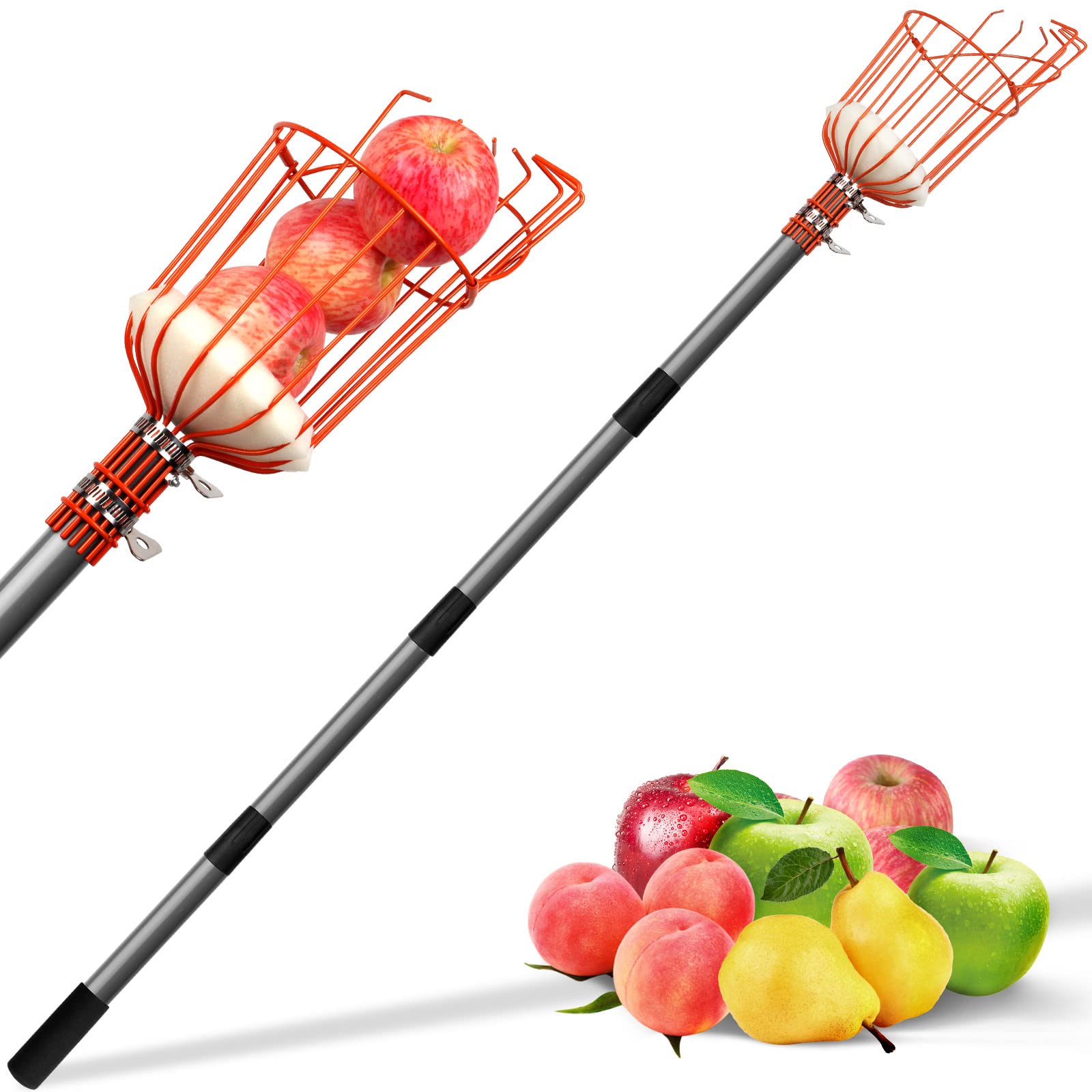 Walensee 5.5FT Fruit Picker with Basket, 35-65 Inch Compact Fruit Picker Pole, Lightweight Cherry Picker Tool for Pear, Mango, Apple, Orange, Lemon, Avocado Harvesting