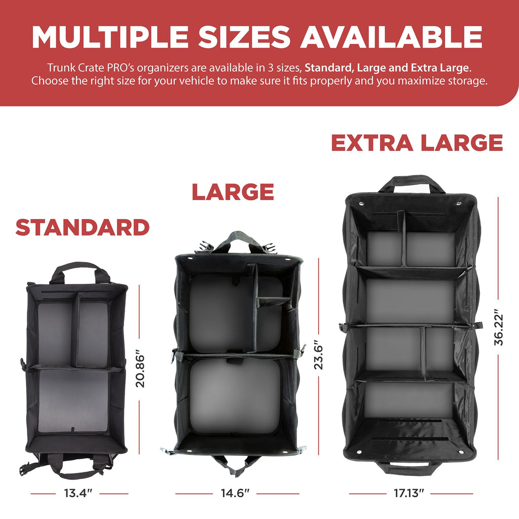 TRUNKCRATEPRO Extra Large Multi Compartments Collapsible Portable Trunk Organizer with Metal Hooks, Recommended for Really Large Loads Black Extra Large