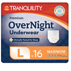 Tranquility Premium OverNight Disposable Absorbent Underwear (16 Count) - L, 44-54 in. Waist - Maximum Absorbency, All-Night Sleep, Breathable Comfort, 16 Adult Diapers