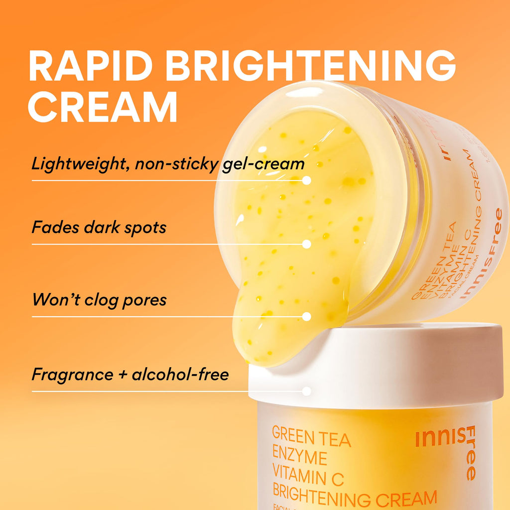 innisfree Green Tea Enzyme Vitamin C Brightening Cream, Korean Face Moisturizer for Dark Spots, Hydration & Radiant Skin