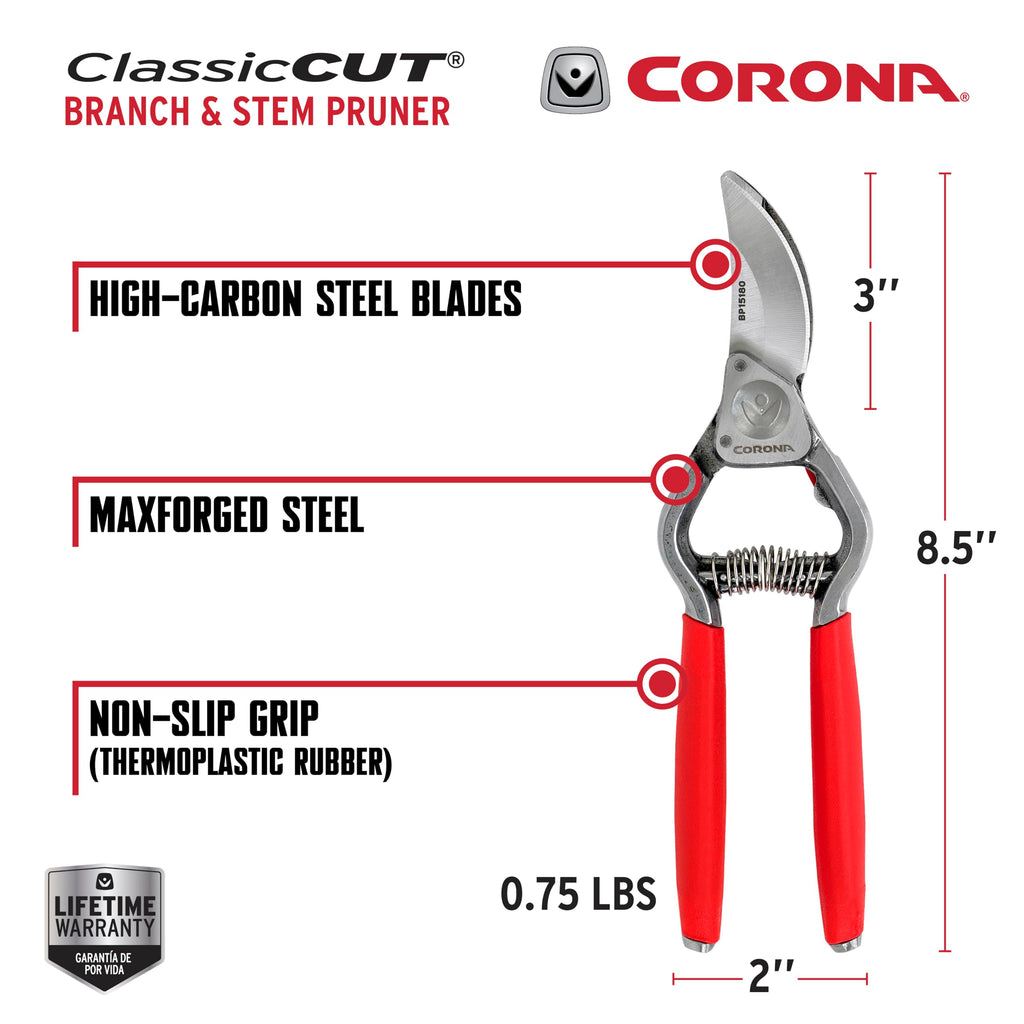 Corona Tools Forged Steel ClassicCUT Bypass Hand Pruner – 1-Inch Cut Capacity Garden Pruning Shears for Stems & Branches, Heavy-Duty Bypass Pruners for Tree, Shrub & Plant Trimming
