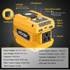 220W Azocek Power Inverter Compatible with Dewalt 20V Battery (Battery not Included), DC 20V to AC 110V, 2 USB Ports & 1 Type-C Fast Charging, 400LM LED Work Light (2-Pack)