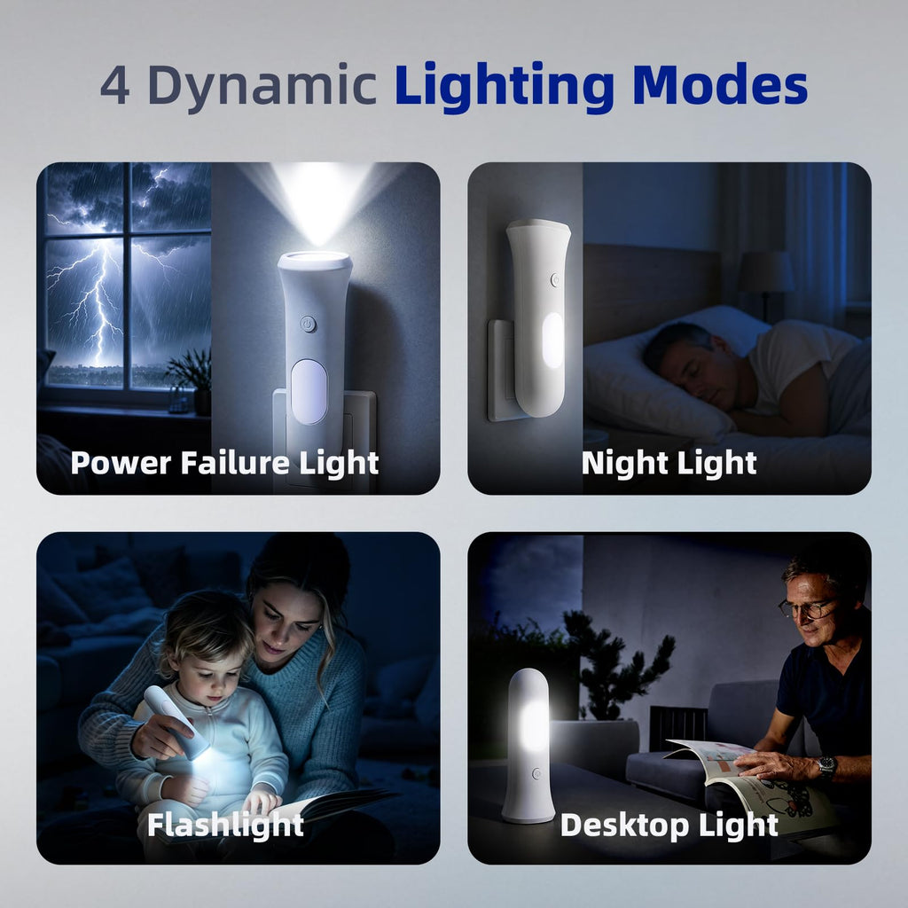 ROSSEX 4 in 1 Emergency Lights for Home Power Failure, 3 Pcs Rechargeable LED Flashlight Plug in Wall, Automatic Turn-On Power Outage Night Light Flashlight for Hurricane Preparedness Items