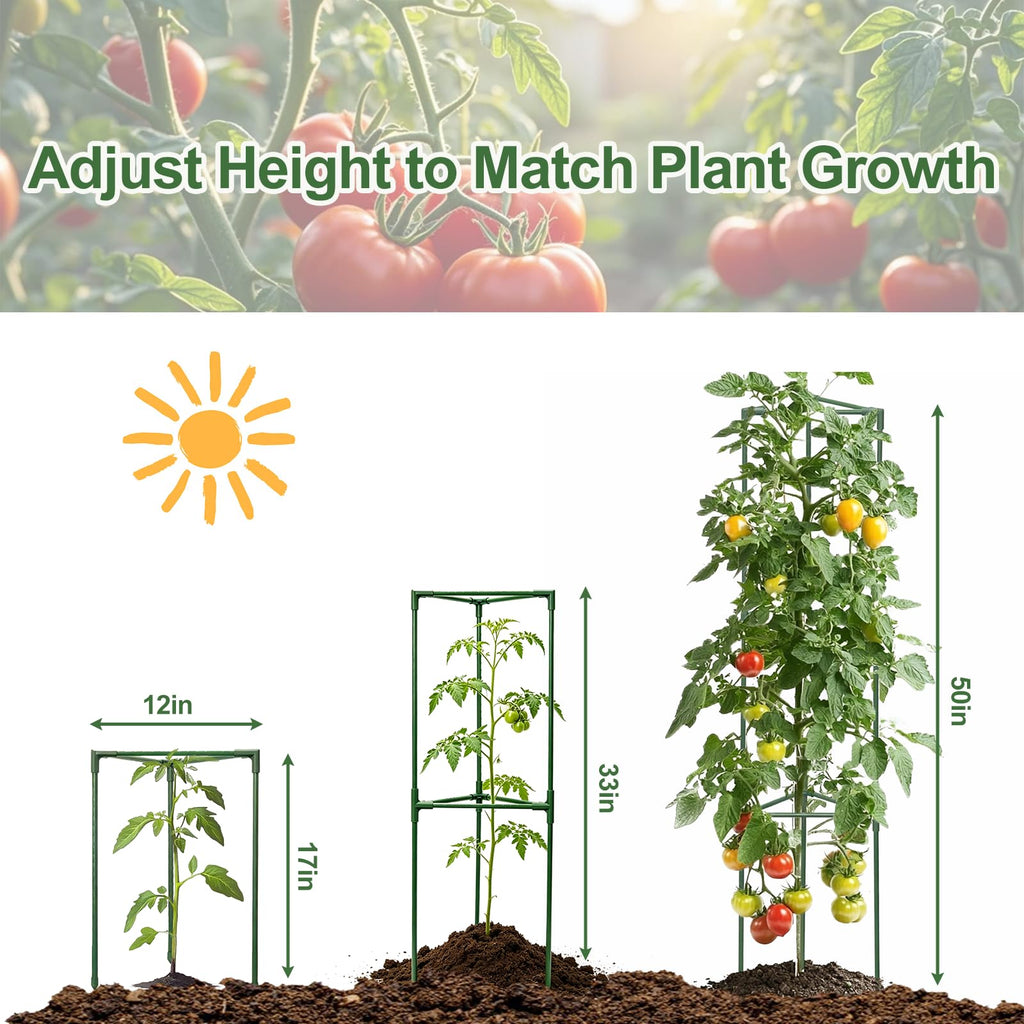 Wikdey Tomato Cages for Garden&Pots, 2 Pack 50" Plant Support Trellis for Tomatoes, Cucumbers, Beans | Heavy-Duty Steel with Rust-Proof Coating | Garden Stakes for Outdoor Indoor Plants