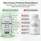 PRISTINE'S Pterostilbene 100mg Anti Aging Supplement Capsules - 60 Day Supply - Lung Health & Mental Clarity Antioxidant - High Bioavailability Vegan Non GMO