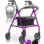 Vive Mobility Steel Rollator Walker with Seat - Foldable, Narrow, Rolling Senior Walker for Small Spaces - 4 Wheel Lightweight Adult Easy Drive with Underseat Storage, Adjustable Height (Purple)