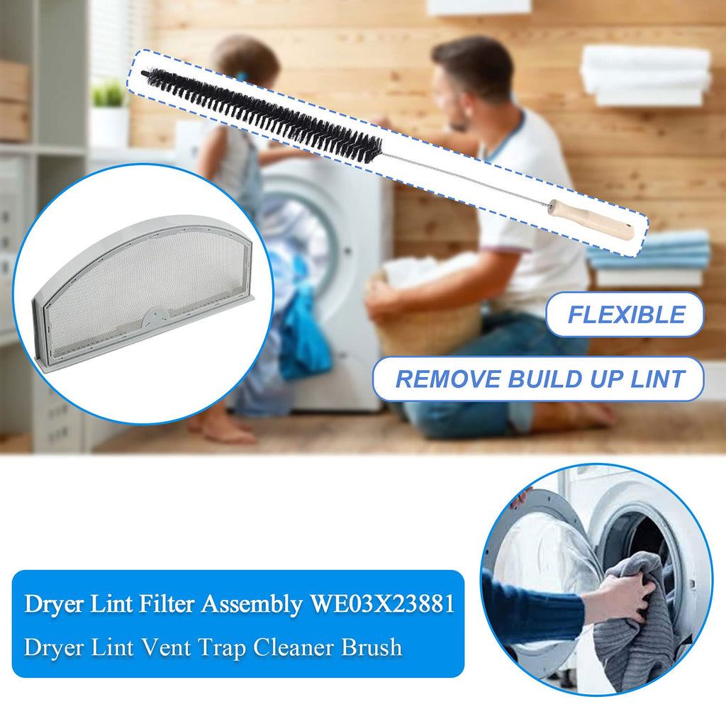 Upgraded WE03X23881 Dryer Lint Screen Filter Replacement for GE Dryer, GTD65EBSJ3WS GTD33EASK0WW GTD42EASJ2WW GTD42GASJ2WW GTD45EASJ2WS PS11763056 Stainless Steel Metal Screen with Cleaner Kit Brush