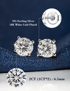IMOLOVE Moissanite Stud Earrings with 0.6ct-3ct D Color Round Cut Lab Created Diamond Earrings in Sterling Silver with 18K White Gold Plated for Women Men-2