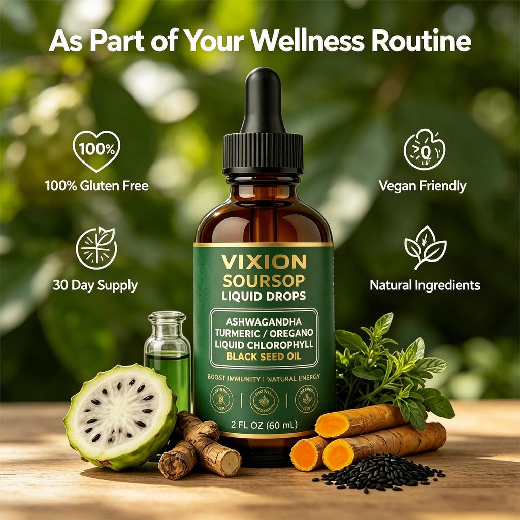Vixion Soursop Liquid Drops, Vegan, Non-GMO, Easy Dropper for Daily Use, 2 Fl Oz (60 mL) (1pcs)