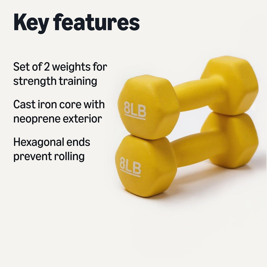 Amazon Basics Neoprene Dumbbell Hand Weights, 8 Pounds, Pair, Yellow
