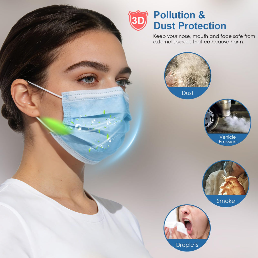 NNPCBT Blue Disposable Face Masks 100 Pack,Mask for Adults Outdoor Indoor