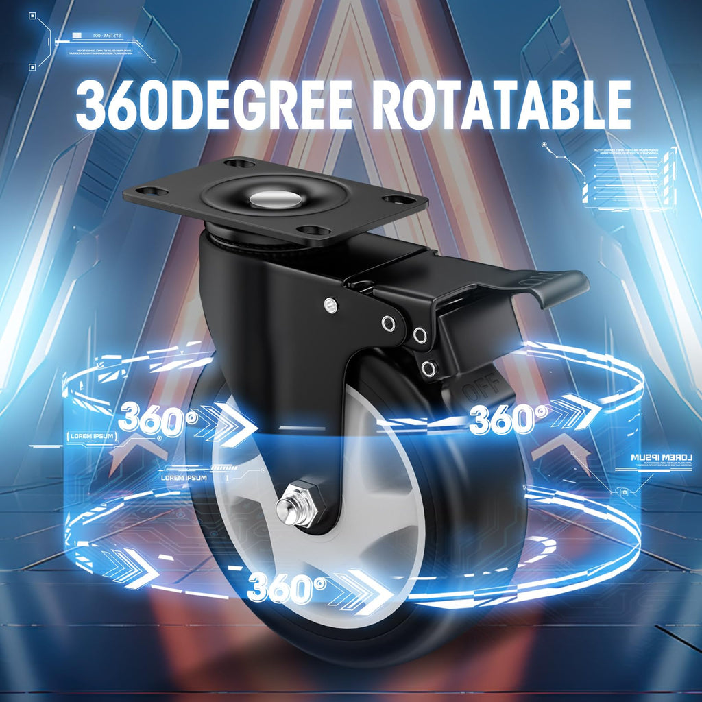 ASHGOOB 5" Heavy Duty Plate Casters, 1400 Lbs Dual Brake - Set of 4