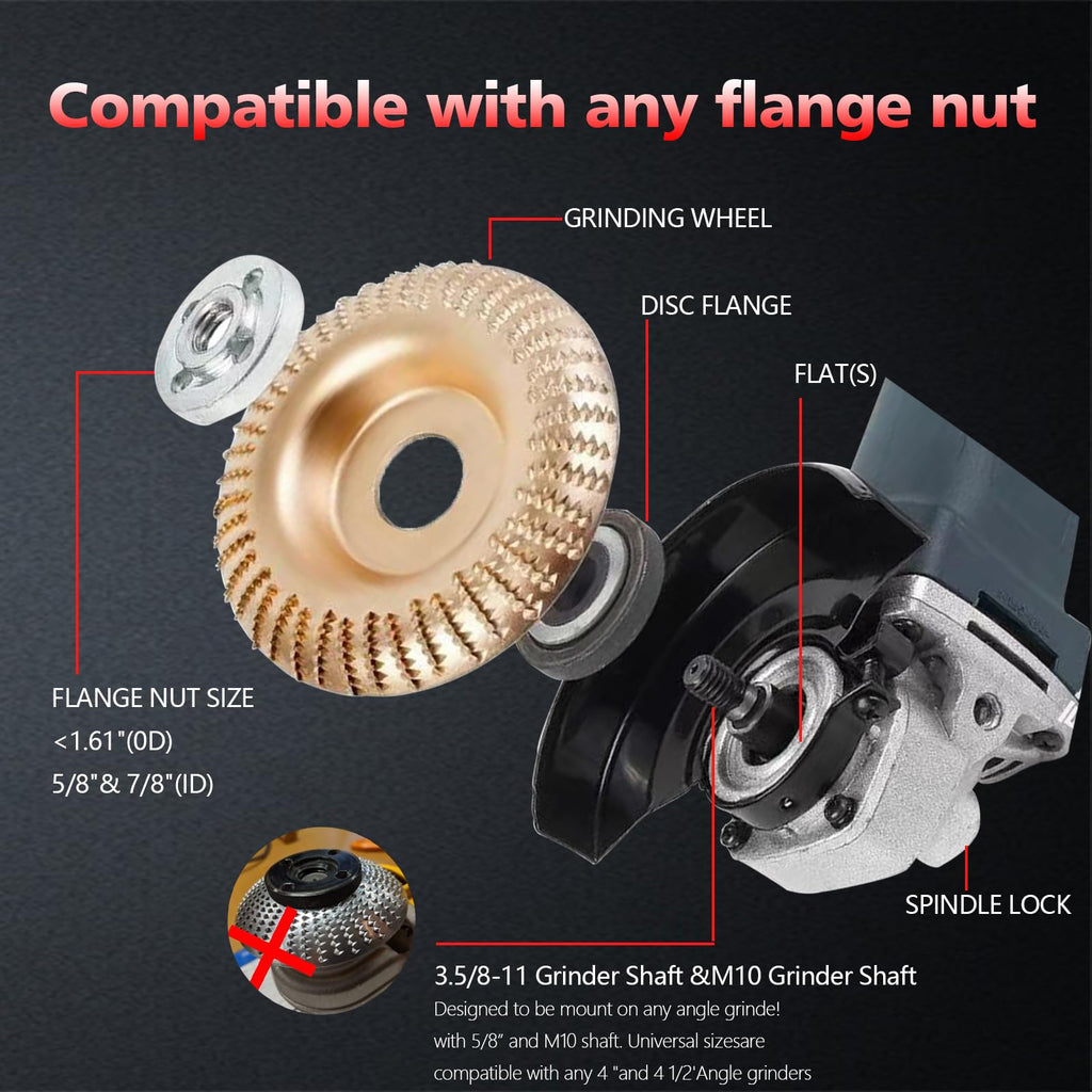 5PCs Angle Grinder Wood Carving Grinding Disc Set | 4" or 4 1/2" Wood Shaping Wheels for Stump Grinders | 5/8 inch Arbor | High-Speed Wood Grinding & Polishing Accessory Kit