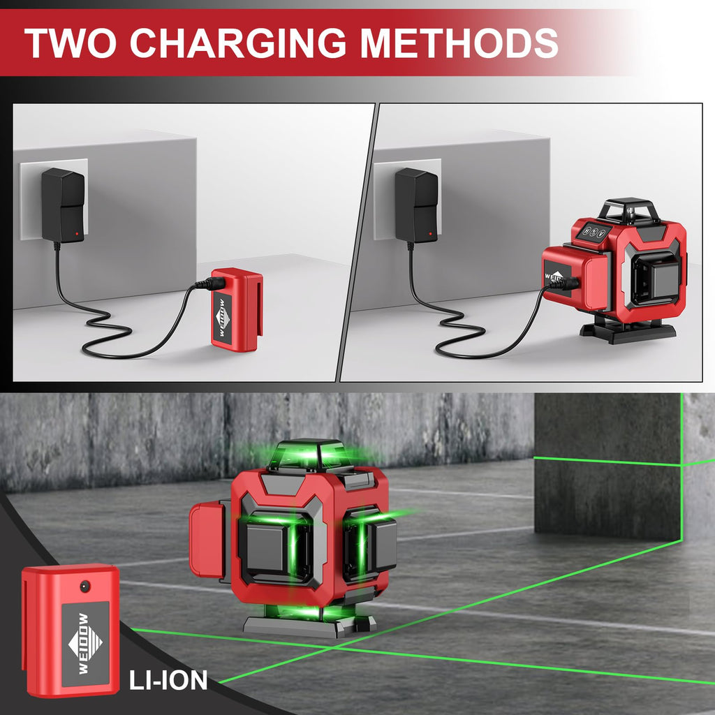 WEIDDW Laser Level with Tripod, Self Leveling Laser Level 4x360°, Green Line Laser 4D Laser Leveler Tool with 2Pcs Lithium Batteries for Picture Hanging, Tile, Home Renovation(SizeX)