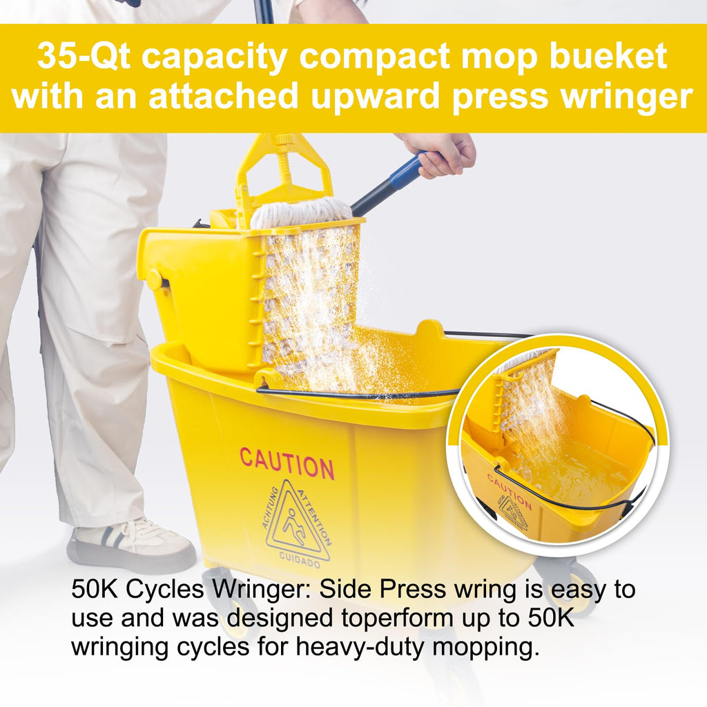 KeFanta 35 Quart Commercial Mop Bucket with Side Press Wringer on Wheels