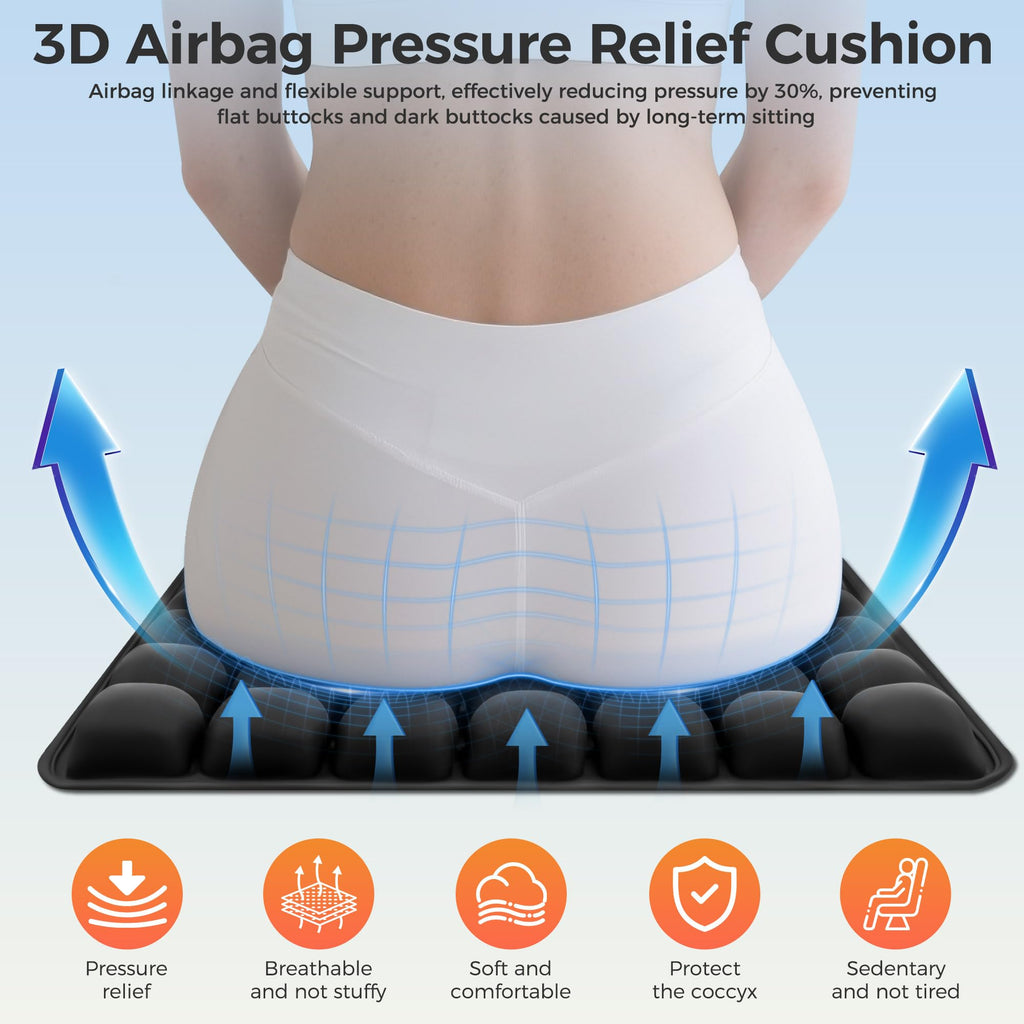 Upgrade Airplane Seat Cushion with No External Air Pump, Inflatable Seat Cushion for Long Flights, Portable Wheelchair Cushions, Adjustable Air Cushion with Non-Skid Bottom Relief Discomfort in Coccyx