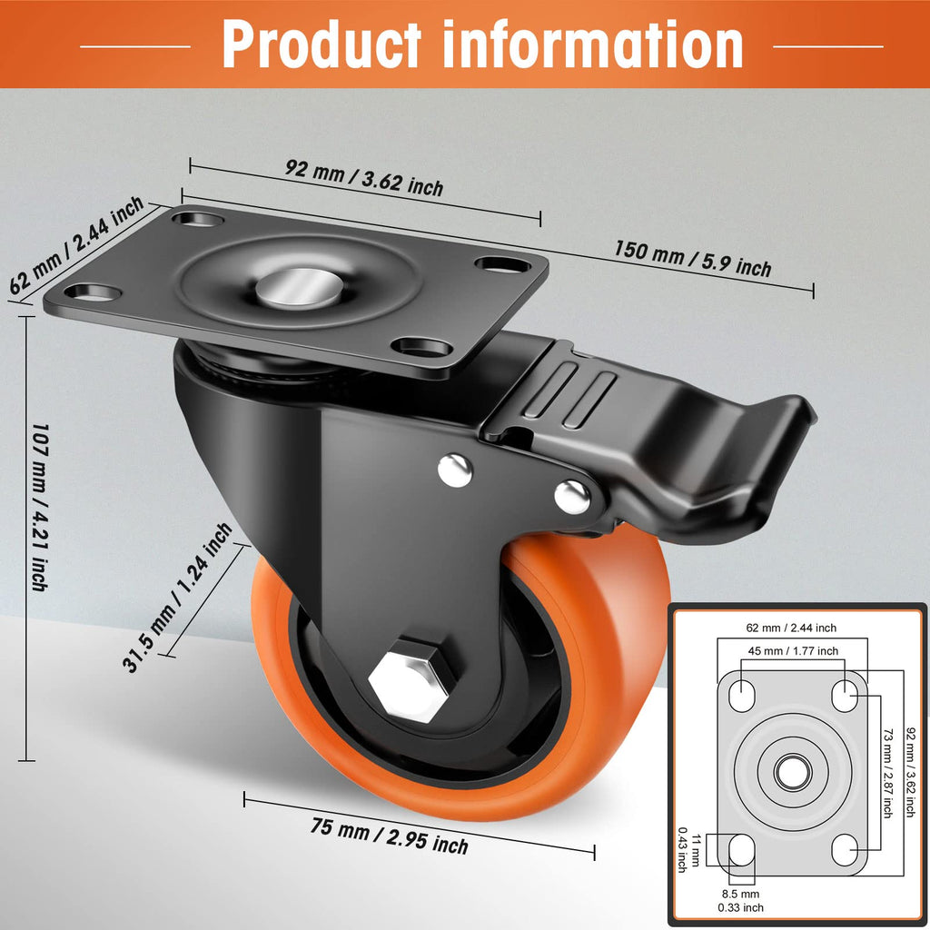 ASRINIEY 3" Caster Wheels - Heavy Duty Casters Set of 4 Dual Locking Swivel