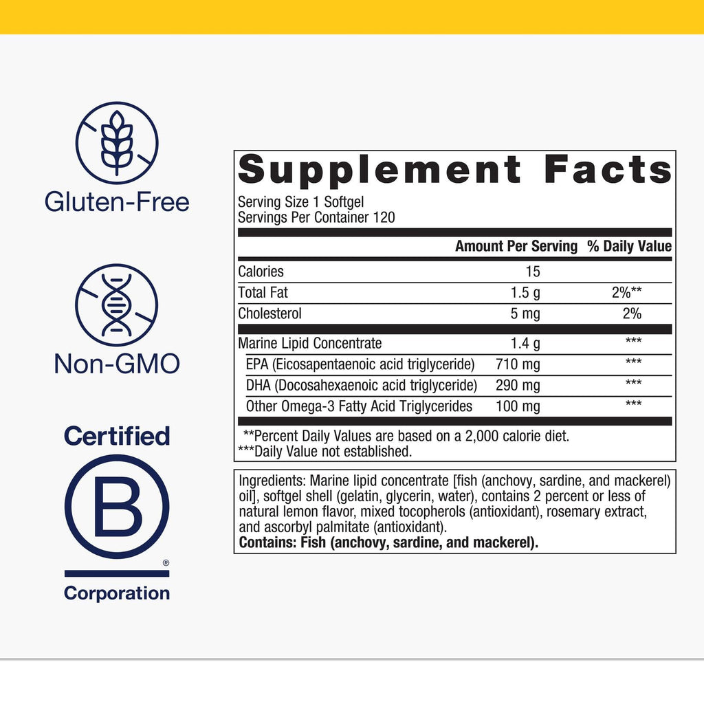 Metagenics OmegaGenics EPA-DHA 1000 mg - High Potency Omega-3 Fish Oil Supplement for Heart, Brain & Joint Health* - Sustainably Sourced - 120 Softgels