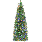 Hykolity 6ft Prelit Pencil Slim Christmas Tree with 200 Color Changing LED Lights, 544 Branch Tips, Metal Stand and Hinged Branches, 10 Color Modes