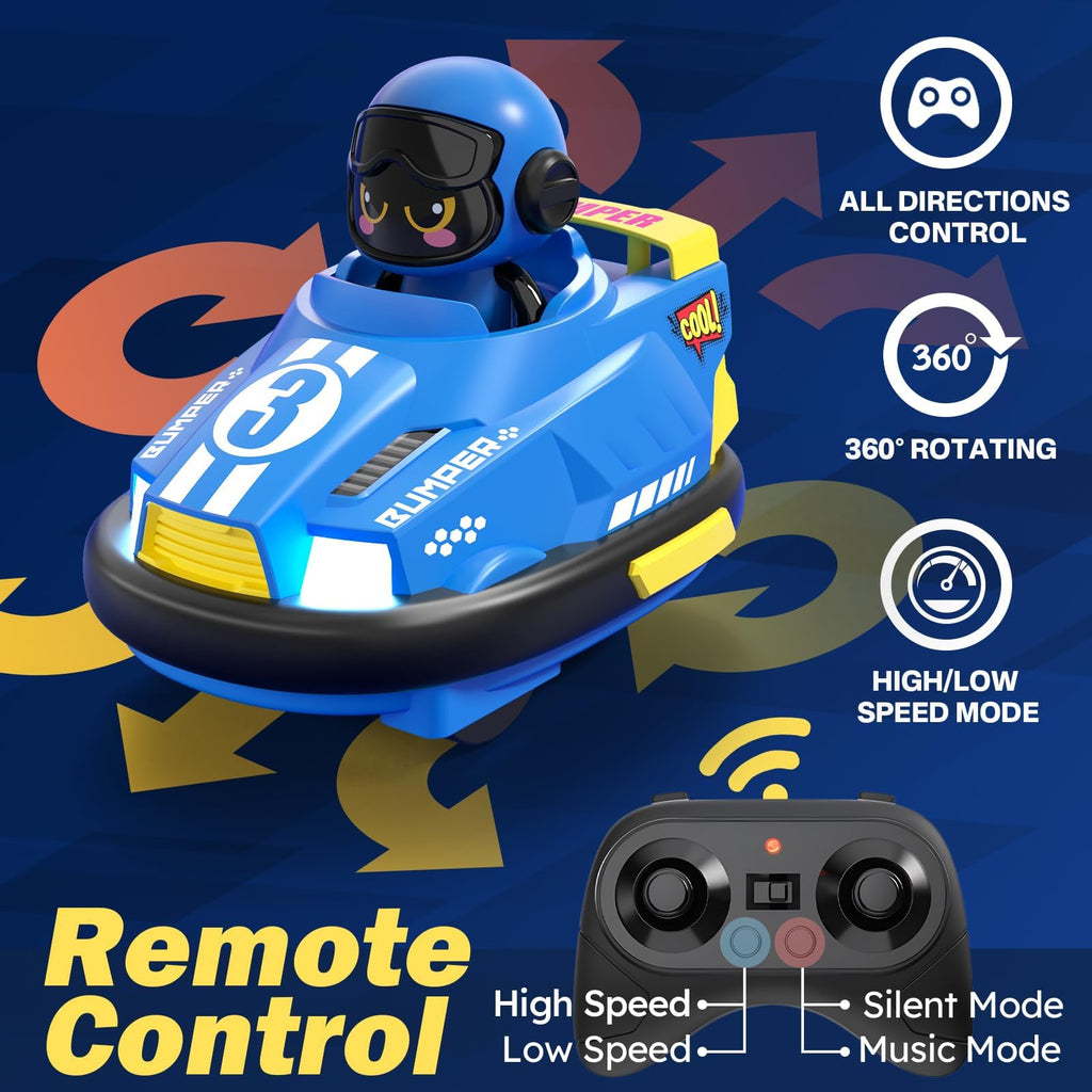 bessome 2 Pack Cute Cartoon Remote Control Bumper Car for Toddlers-Mini RC Cars with Light & Sound & 360°Rotating-Race car Toys for 3 4 5 6Year Old Boys Girls Kids-Christmas Birthday Gifts
