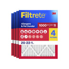 Filtrete 20x22x1 Air Filter, MERV 11, MPR 1000, Allergens & Pet Dander, 3-Month AC and Furnace Filters, Cleaner Air, Reliable Airflow, 4 HVAC Filters (Actual Size 19.81 x 21.81 x 0.81 in)