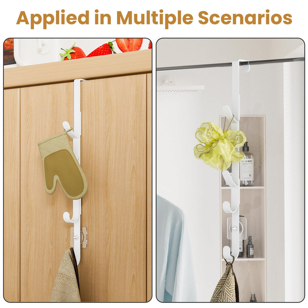 Kaiferty Over the Door Hooks, Metal Door Hooks for Hanging, Over the Door Purse Organizer for Coat Hanger, Back of Shower Door for Hanging Towel Rack Clothes, Hat, Bathroom, Closet (White-4Packs)