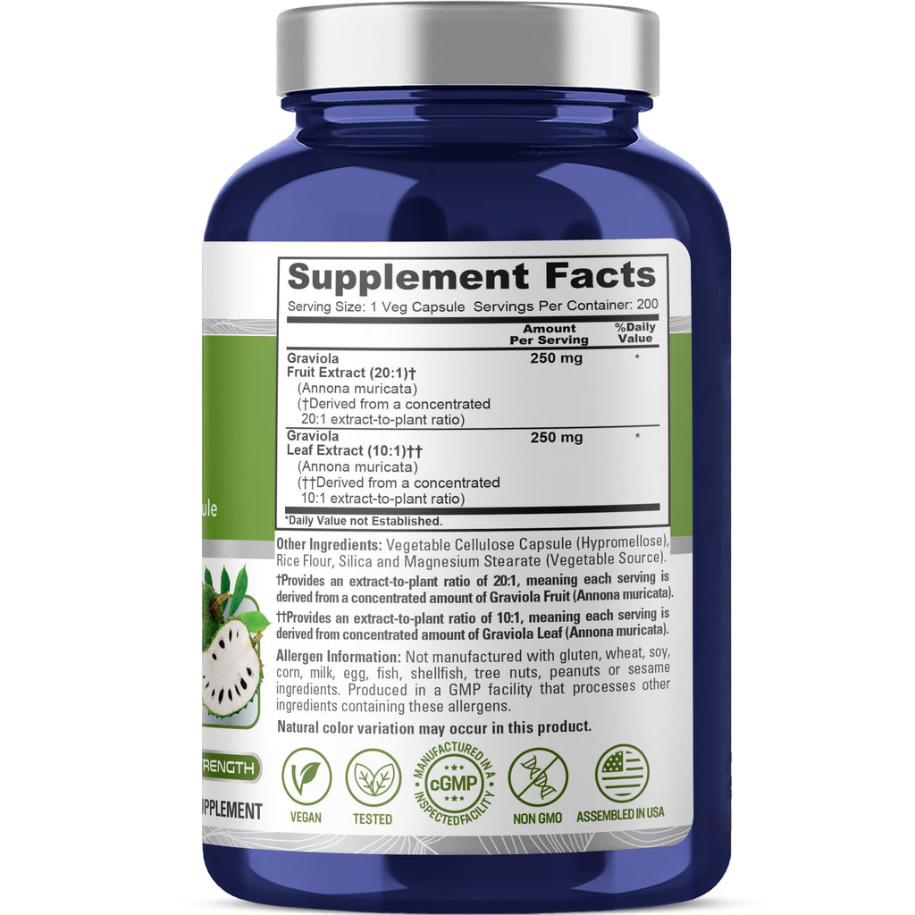 NusaPure Graviola Capsules, 500 mg, 200 Veg Capsules (Non-GMO, Vegan)