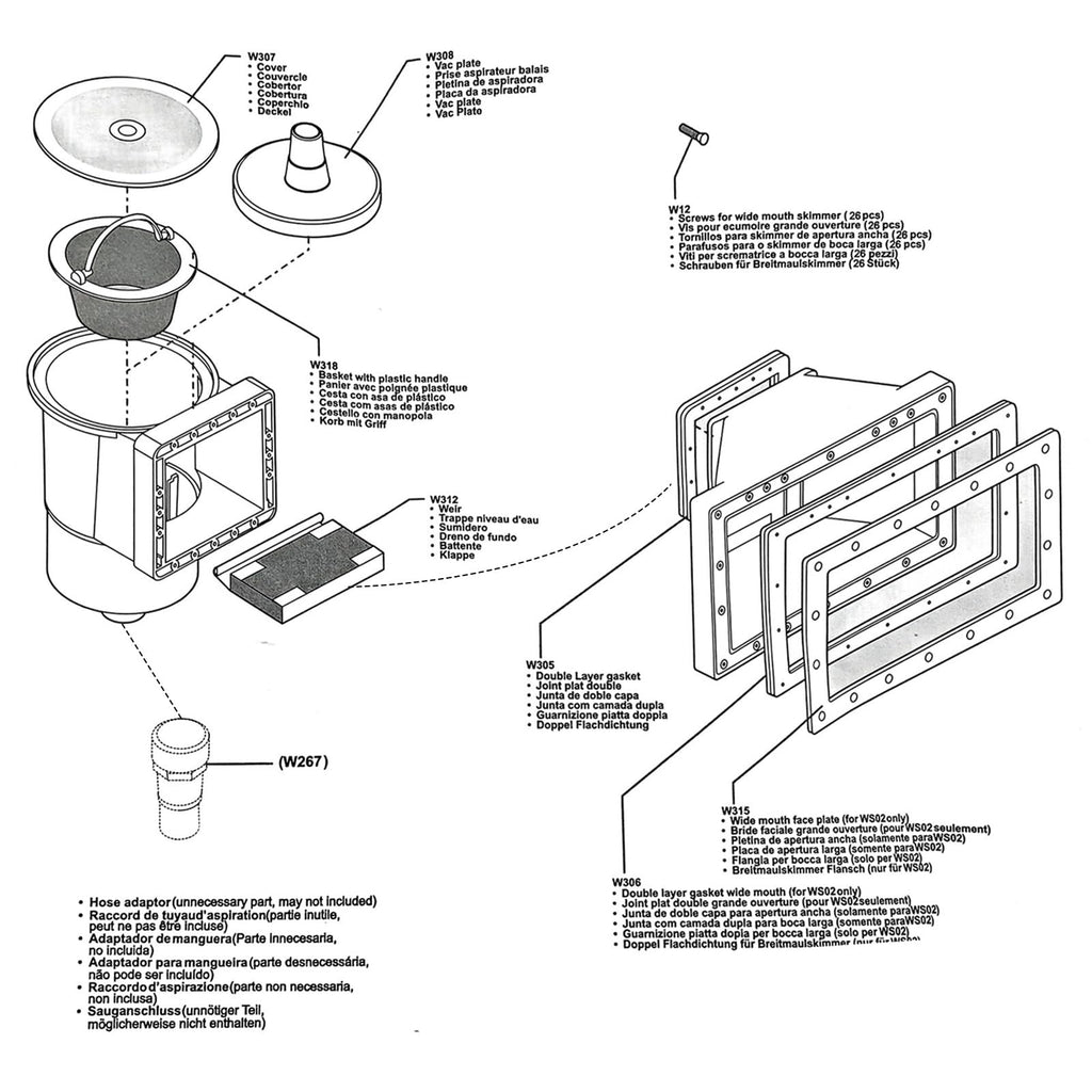 FixIdea Above Ground Pool Skimmer Kit- Wide Mouth Opening Thru-Wall Skimmer- Outer Dimensions：13-9/16 in (W) x 7-9/16 in (H) ，Inner Dimensions 11-15/16 in (W) x 5-5/16 in (H)