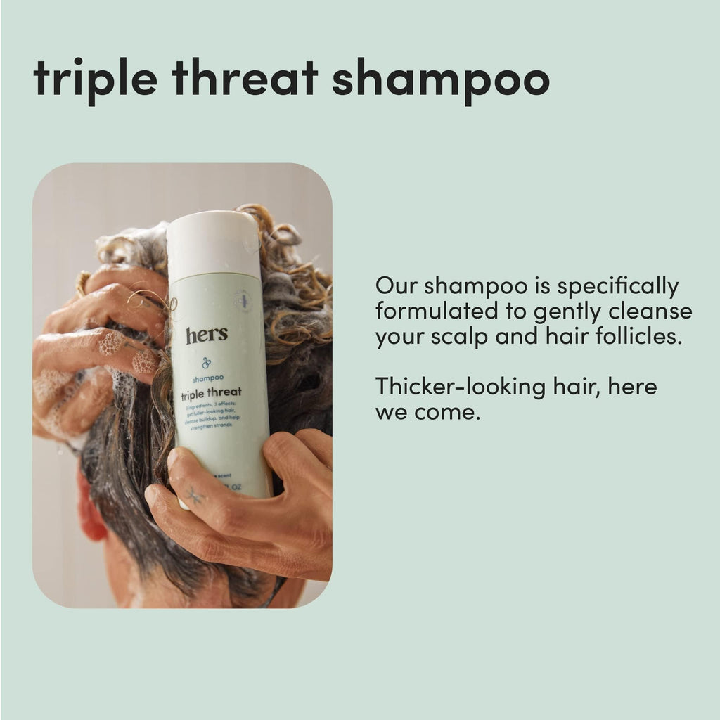 hers Triple Threat Shampoo & Conditioner Set - Biotin, Saw Palmetto, & Pumpkin Seed Oil Formula - Thickens & Hydrates - Color-Safe, Paraben-Free, Vegan - Napa Rose Scent - 6.4 Fl Oz, 2 Count
