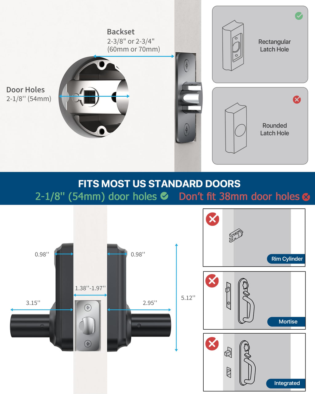 HIDALIFE Keyless Entry Door Lock, Keypad Door-Lock with Handle, Touchscreen, Auto-Locking, Anti-peep Password, Easy to Install for Front Door, Home, Office, Matte Black 4 Pack