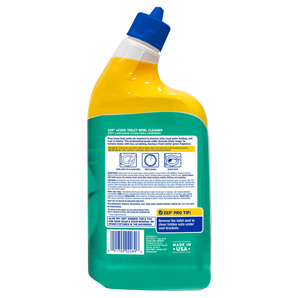 Zep Acidic Toilet Bowl Cleaner - 32 oz (Case of 4) - ZUATBC324 - Experience the Ultimate Cleaning Power with Our 2x Thicker Clinging Formula, Designed to Deliver a Professional-Quality Clean