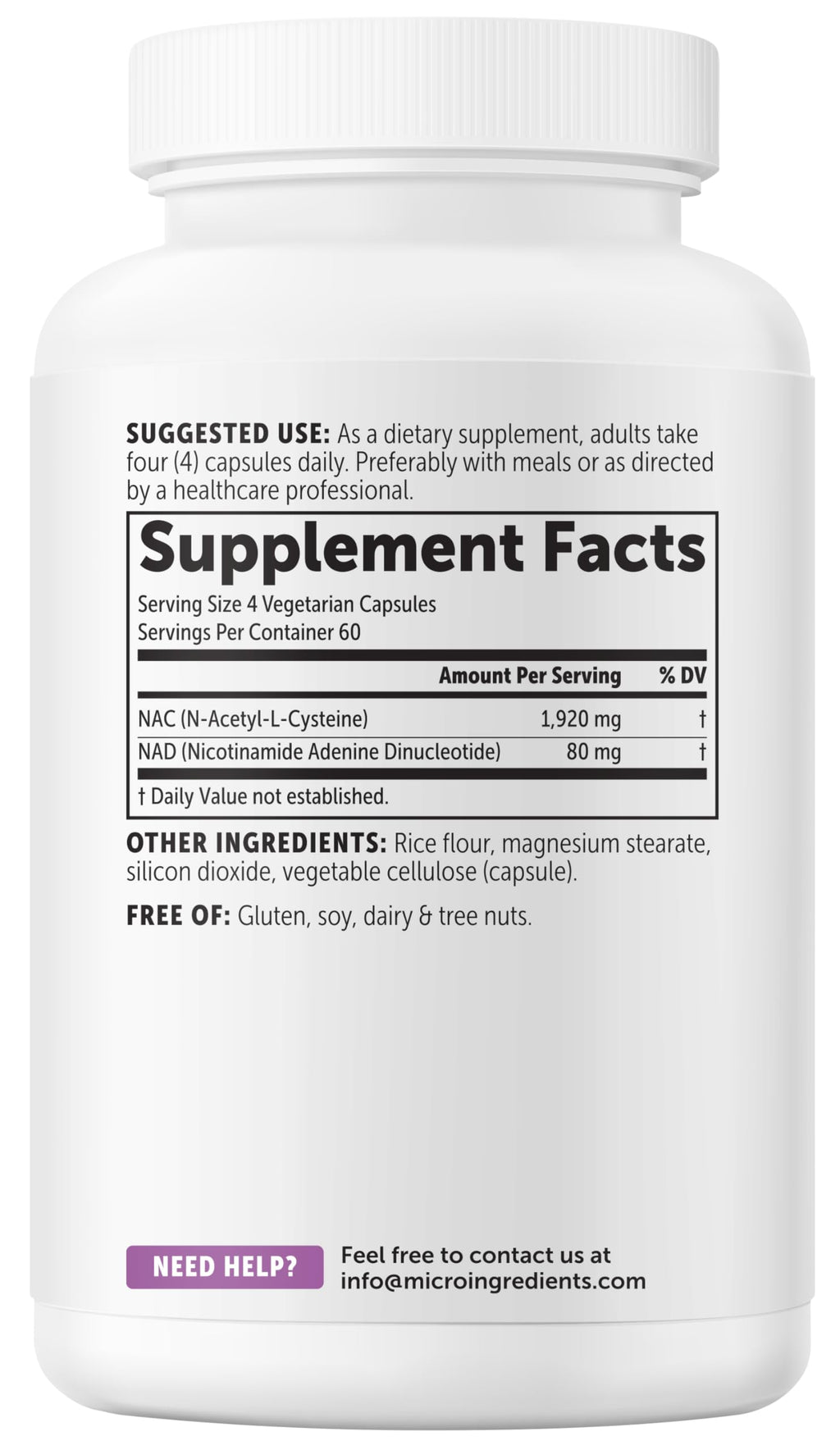 Micro Ingredients NAC with NAD+ 2,000 mg Per Serving, 240 Vegetarian Capsules | 2-in-1 N-Acetyl-L-Cysteine with Nicotinamide Adenine Dinucleotide | Non-GMO, Gluten Free