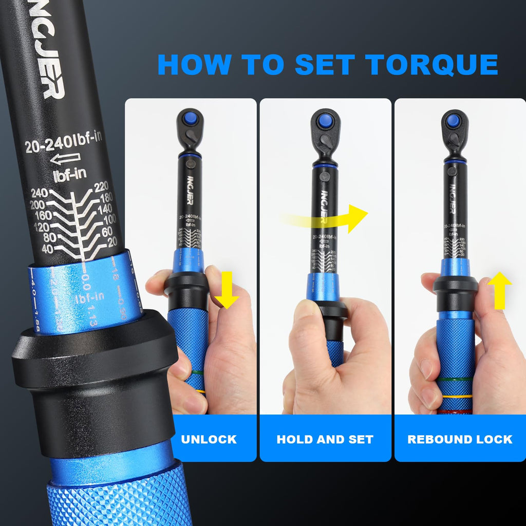 INGJER Torque Wrench, UPGRADE Mini 1/4" Drive Click Torque Wrench,20-240in.lb,Dual-Direction Adjustable 72 Tooth Click 1/4 InchTorque Wrench Bicycle for Bike, Motorcycle,Professionals & DIYers