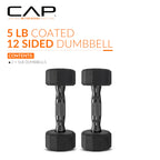 CAP Barbell 12-Sided Coated Dumbbell with Black Handle, Pair, 5 LB