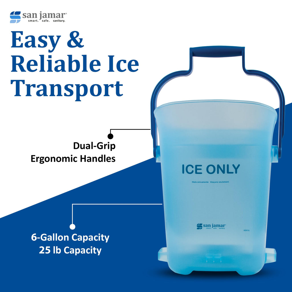 San Jamar Light Duty Plastic Ice Bucket Tote – Large Ice Bucket for Cocktail Bar, Parties, Catering Events, Restaurants, Buffets, Dual-Grip Handles, Blue, 6 Gallons