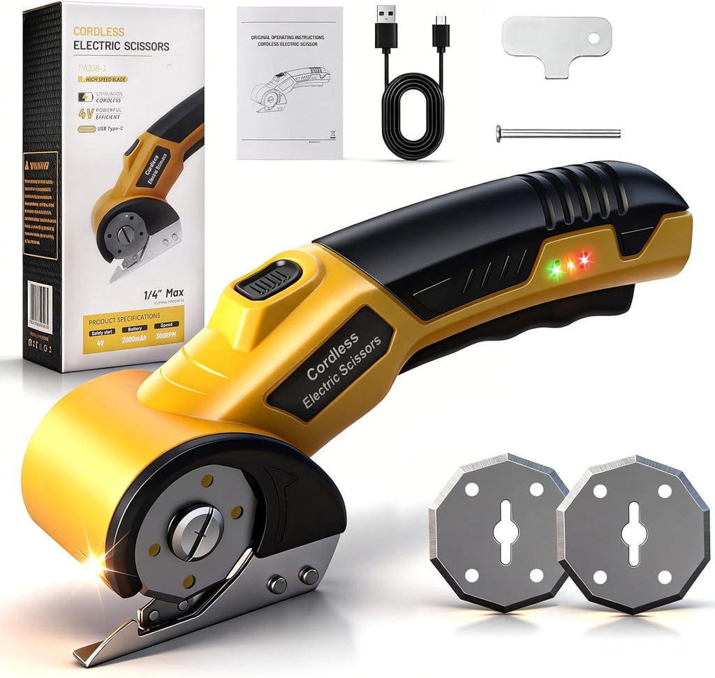 Electric Scissors, Cardboard Cutter, With LED Light, High-Efficiency Brushless Motor, 2000mAh Battery, Tungsten Steel Blade, Suitable for Cloth, Cardboard, Carpet Wire Rope Cutters Orange