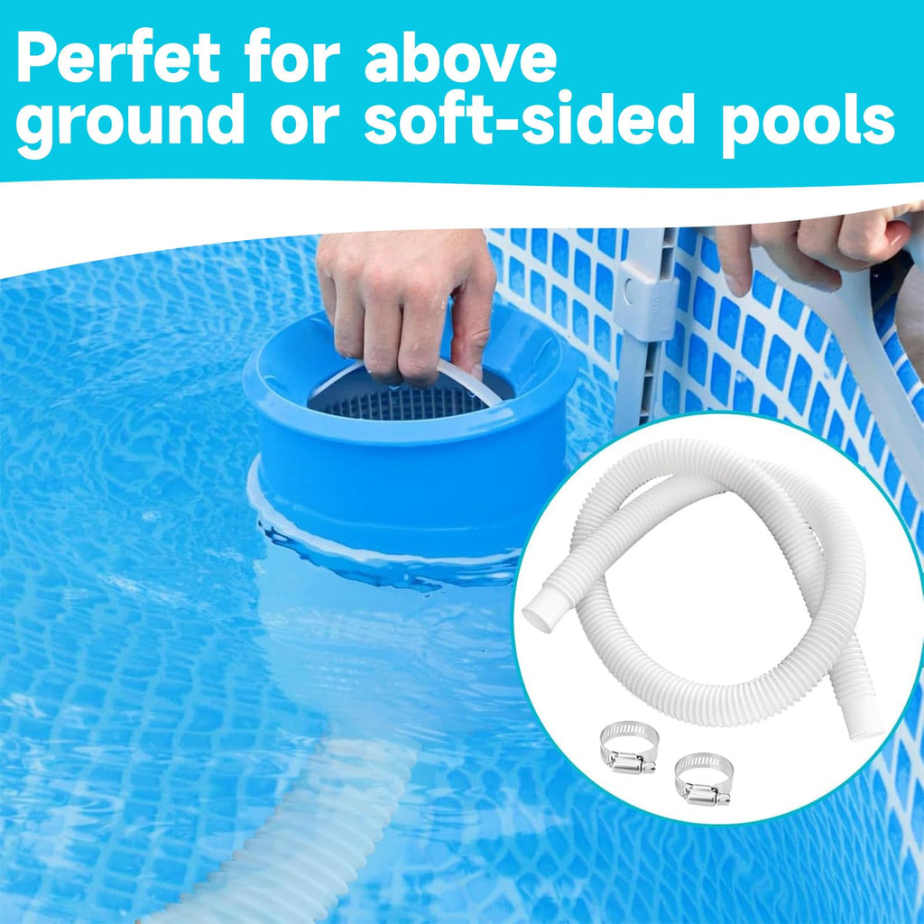 1-1/4 Inch x 3ft Foot Long White Above Ground Pool Flex Connection Hose with 2 Metal Clamps for Pump 330 GPH, 530 GPH, and 1,000 GPH Compatible with Intex Coleman Summer Waves Pool Skimmer (2)