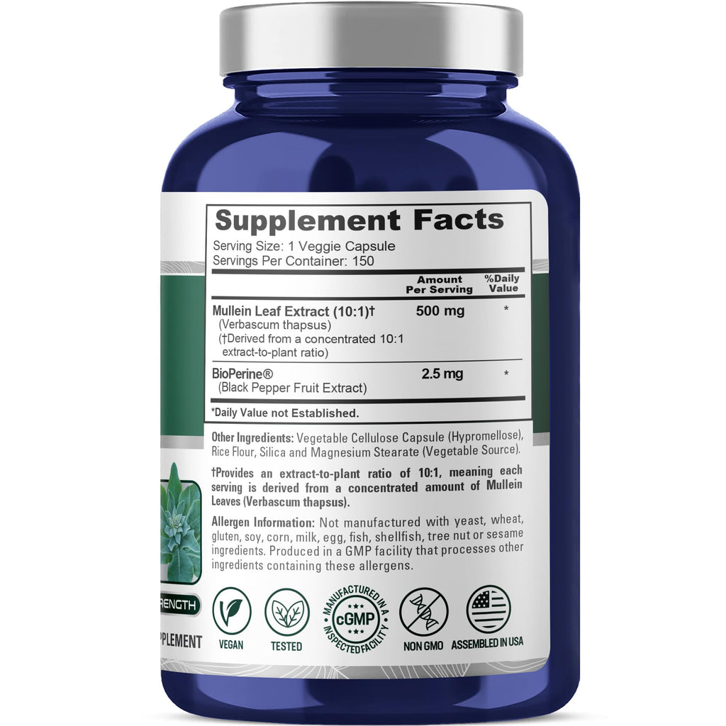 NusaPure Mullein Leaf Capsules, 500 mg, 150 Veg Capsules (Non-GMO, Vegan)