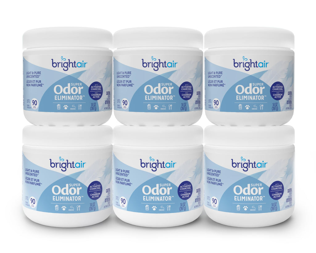 Bright Air 14 oz Odor Eliminator Gel, Light & Pure Unscented, Case of 6, Lasts up to 90 Days