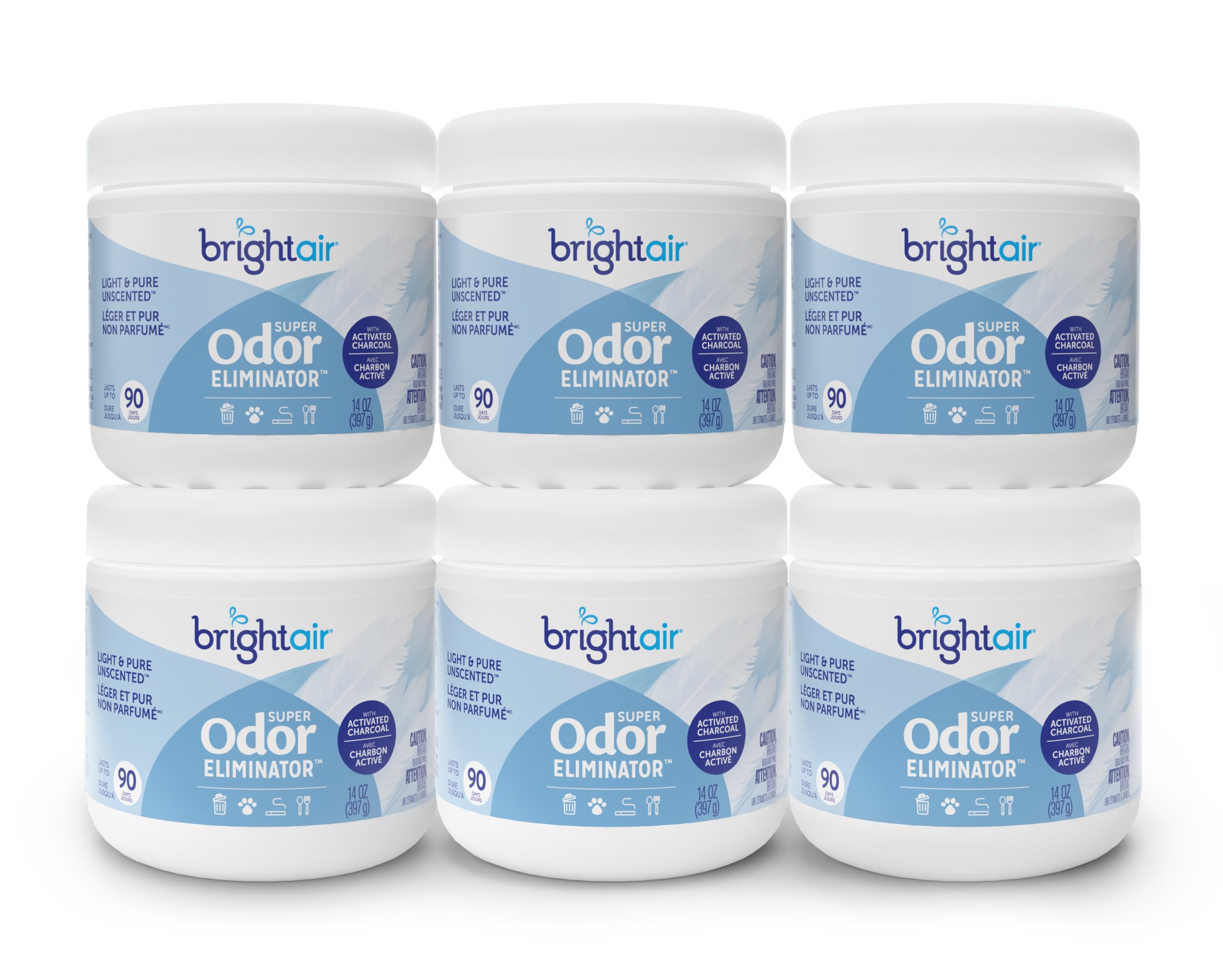 Bright Air 14 oz Odor Eliminator Gel, Light & Pure Unscented, Case of 6, Lasts up to 90 Days