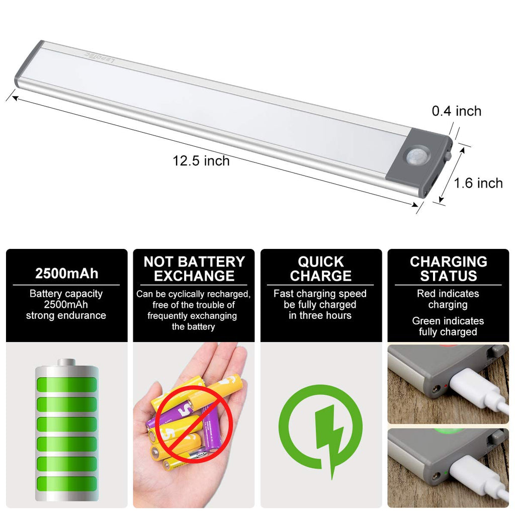 54-LED Motion Sensor Cabinet Light,Under Counter Closet Wireless USB Rechargeable Kitchen Night Lights,Battery Powered for Wardrobe,Cabinet,Cupboard（Warm Light）-2Pack