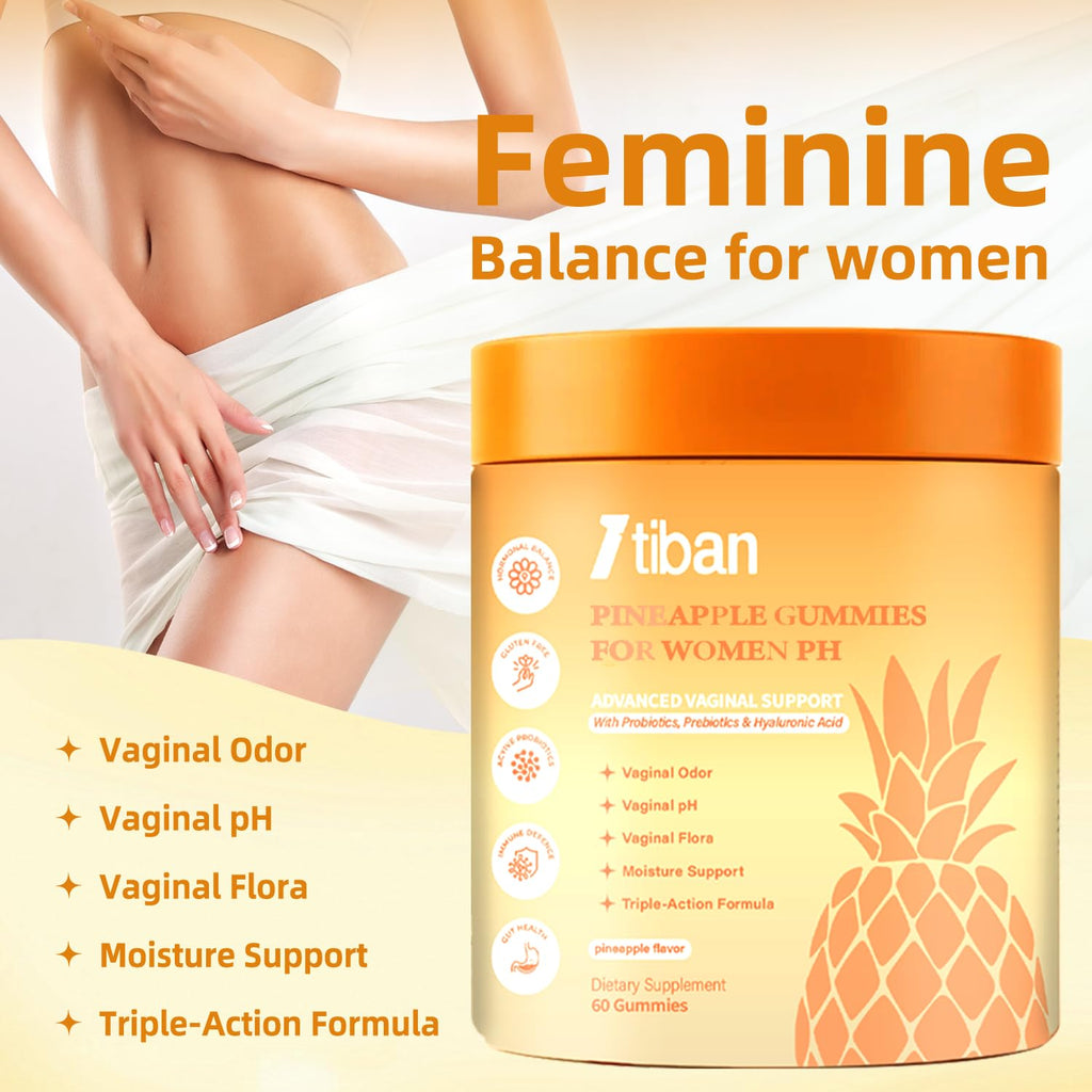 Itiban Pineapple Gummies for Women pH, Premium Feminine pH Balance Gummy, Vaginal Probiotics, Immune Support, Vegan, Gluten-Free, 60 Gummies 30 Servings