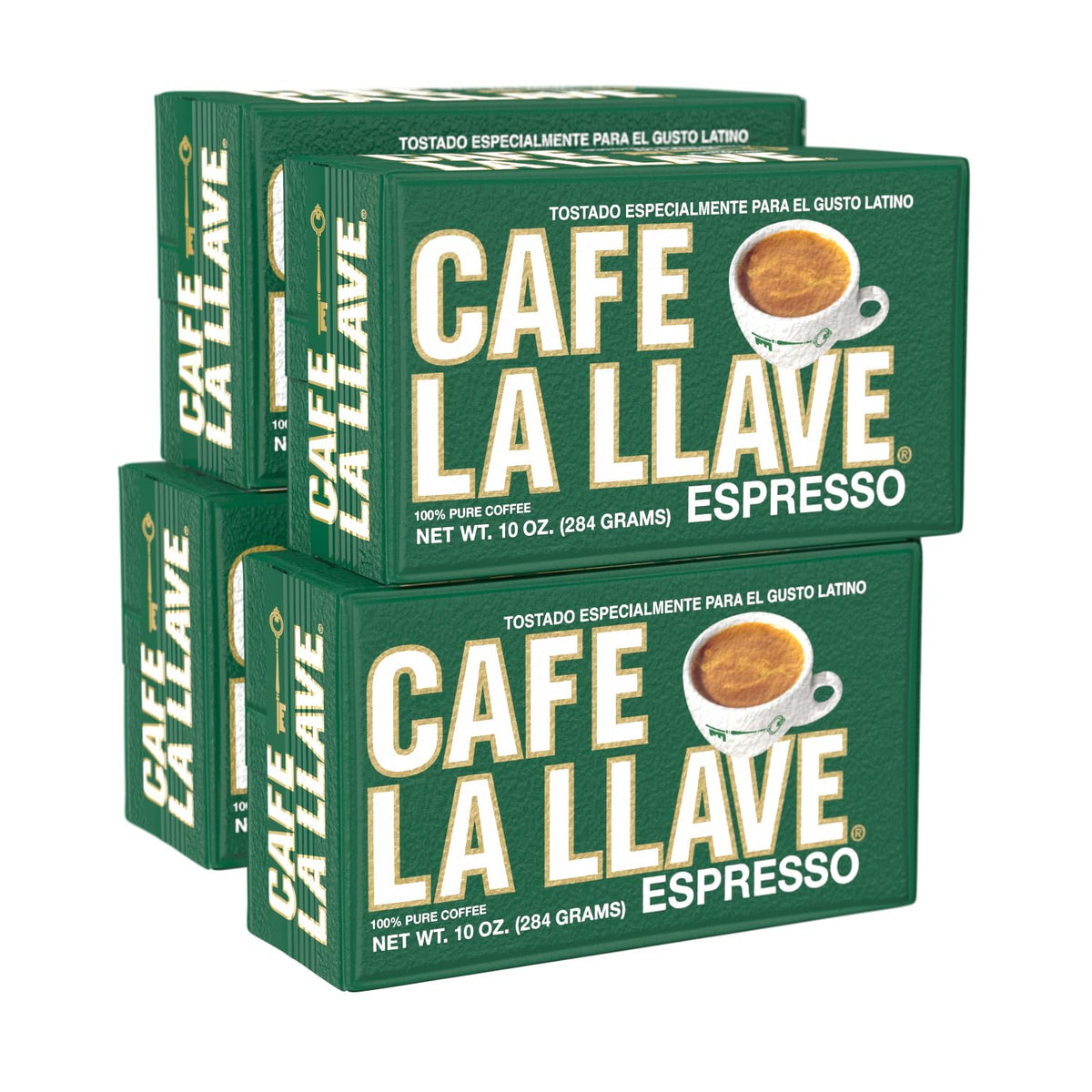 Café La Llave Espresso Ground Coffee, Dark Roast, 10 OZ, Pack of 4