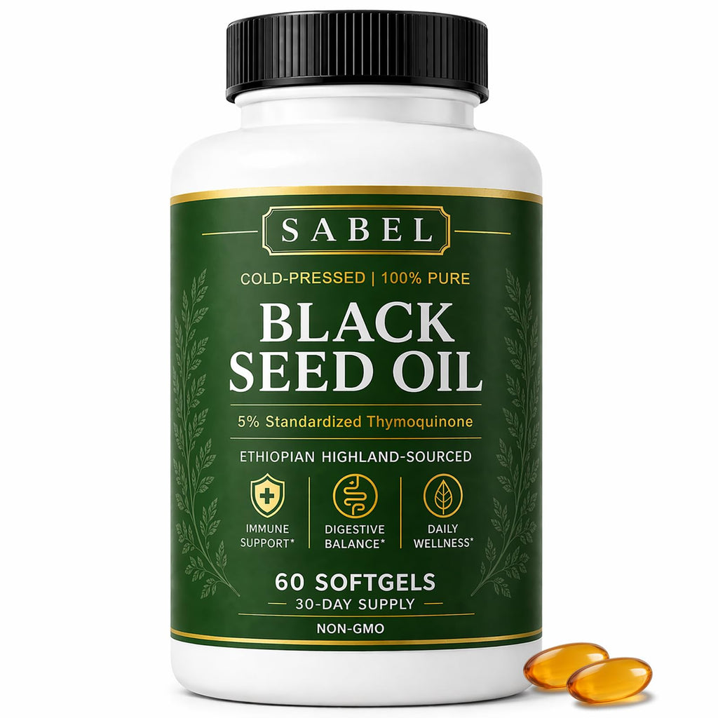 Ethiopian Black Seed Oil Capsules, with 5% Thymoquinone & Carvacrol, Digestive Balance & Daily Wellness, Non-GMO, Gluten-Free, 60 Count Softgels
