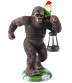 Solar Bigfoot Garden Statue with Gnome & Lantern, 16 Inch Sasquatch Decor