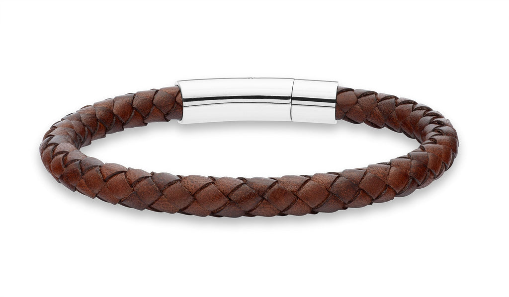 Miabella Genuine Italian Braided Leather Bracelet for Men, Stainless Steel Clasp, Made in Italy (Brown, Medium - 8" Length)
