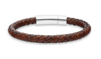 Miabella Genuine Italian Braided Leather Bracelet for Men, Stainless Steel Clasp, Made in Italy (Brown, Medium - 8" Length)