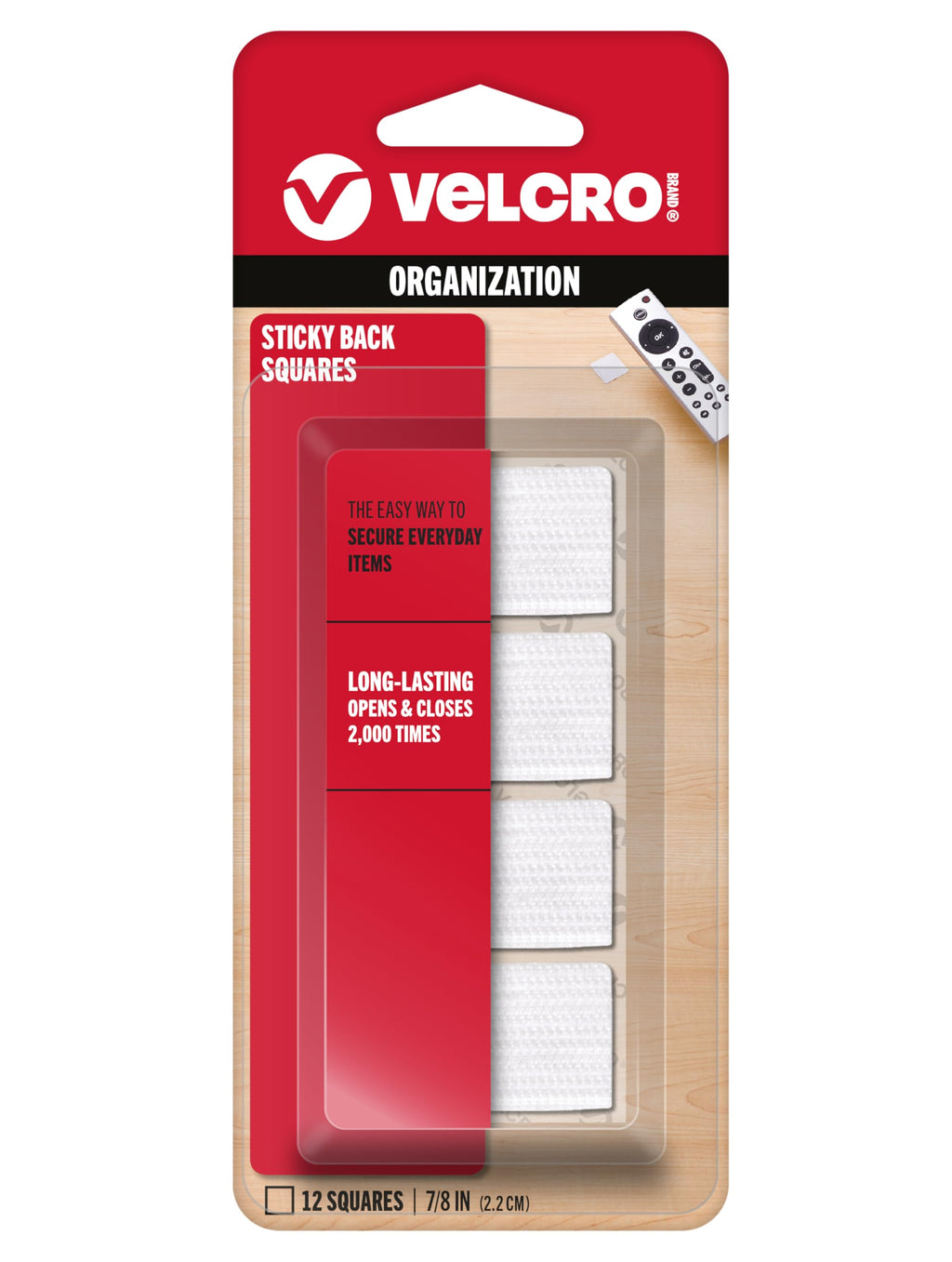 VELCRO Brand Sticky Back Squares, White, 0.88 in, 12 Count