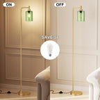 Ziisee Floor Lamps for Living Room - Industrial Standing Lamp with Green Glass Shade, Modern Gold Floor Lamp with LED Bulbs, Farmhouse Floor Lamp for Bedroom, Tall Lamp for Office