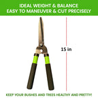 GARDEN GURU Hedge Shears Clippers for Trimming & Shaping Borders, Boxwood, Decorative Shrubs, Bushes, Grass – 15 inch High Carbon Steel Gardening Hedge Clippers & Shears with Comfort Grip Handles